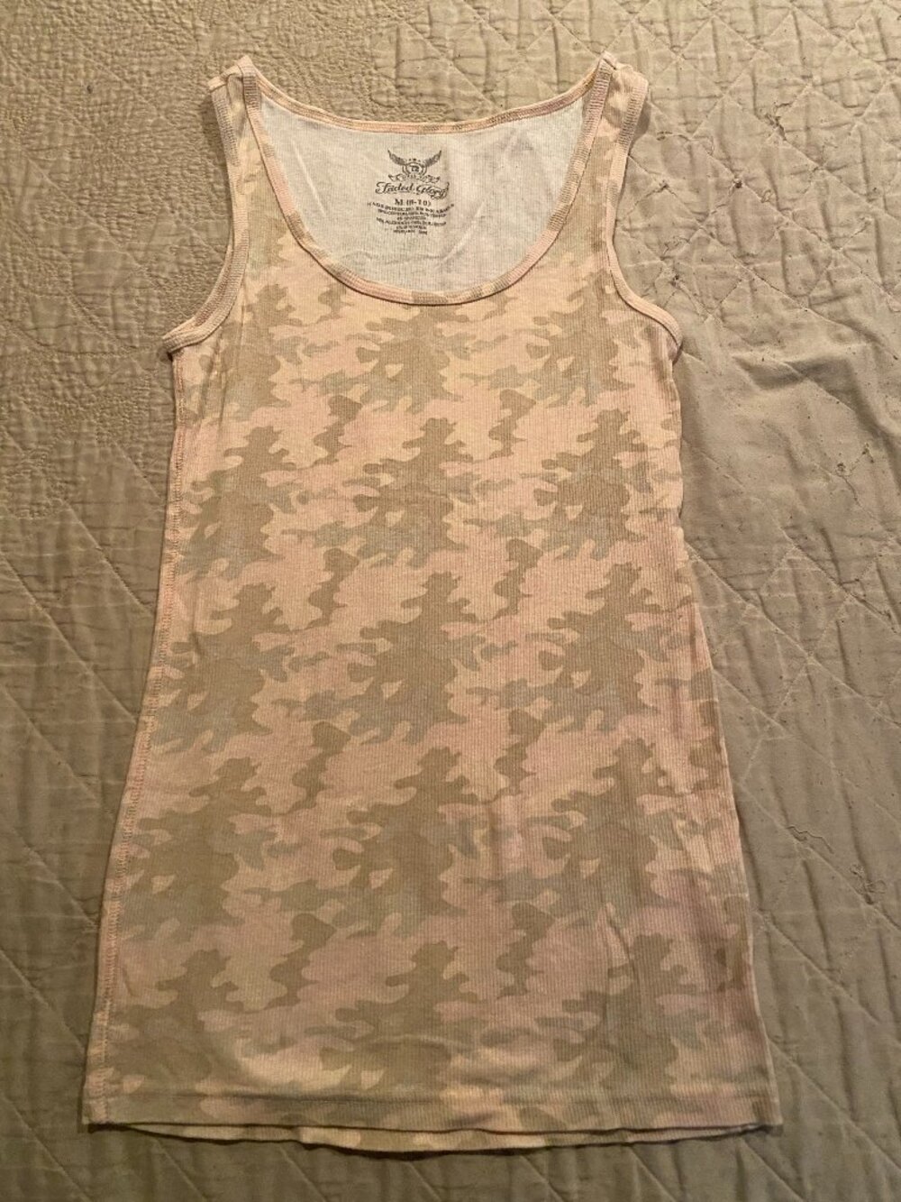 Faded Glory-Girl's Pink & Tan Army Tank Top- Size-M(8-10)